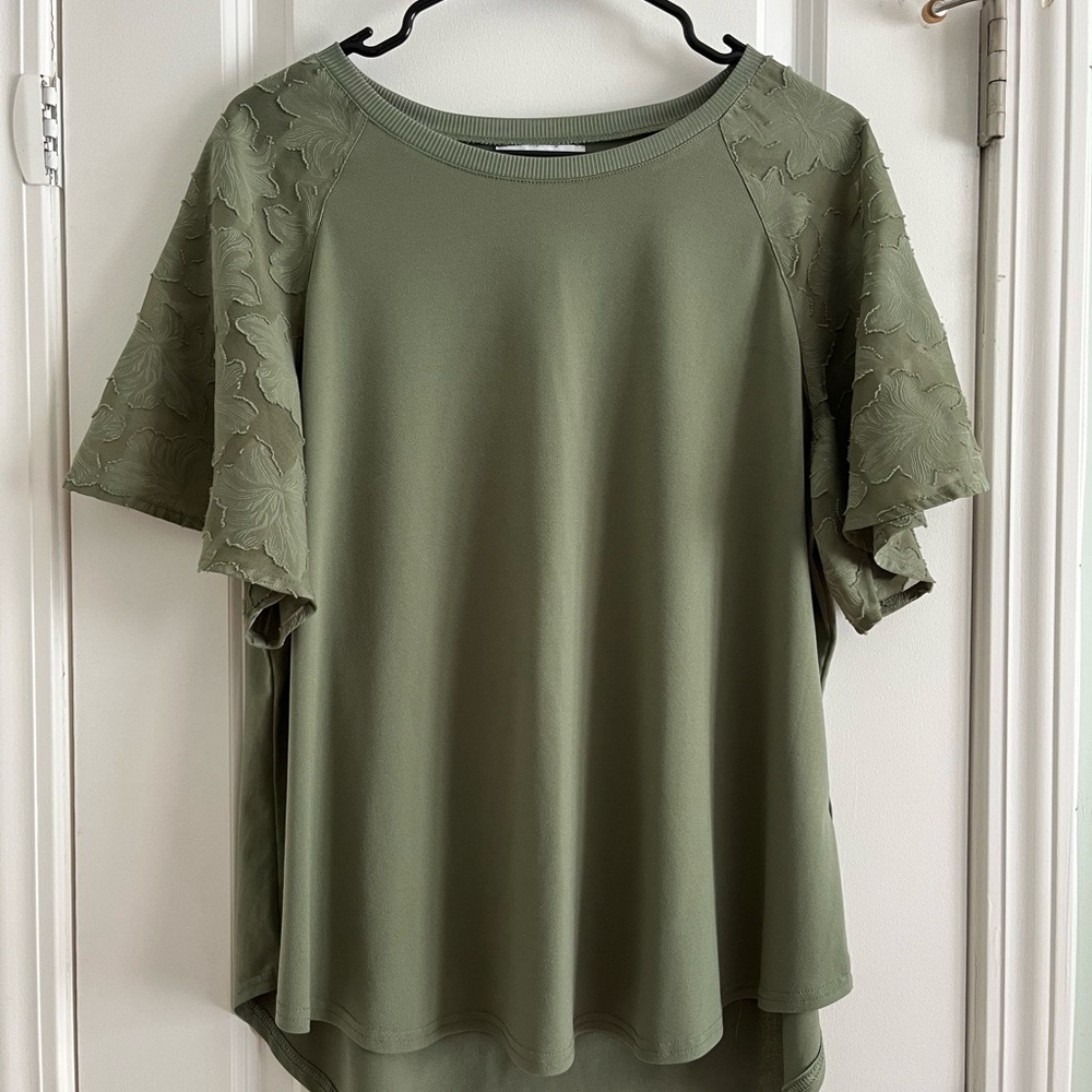 Olive Embroidered Raglan Short Sleeve Blouse
